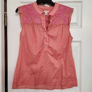 J. Crew Embroidered Flutter Sleeve Boho Relaxed  Blouse